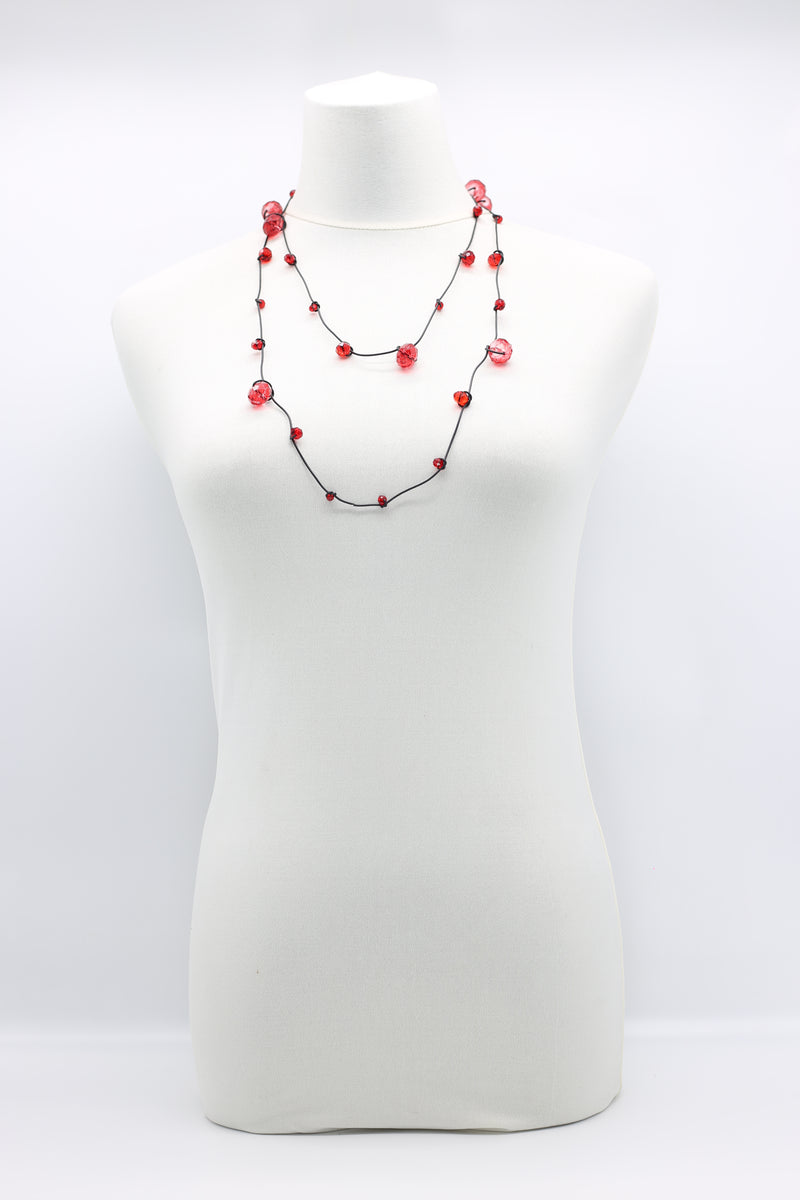 Crystal Faceted Beads on Rubber Necklace - Transparent Red - Jianhui London