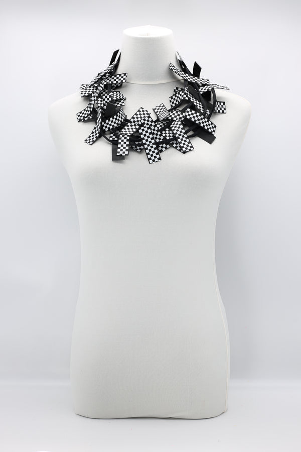 Black and White Check Ribbon Necklace - Jianhui London