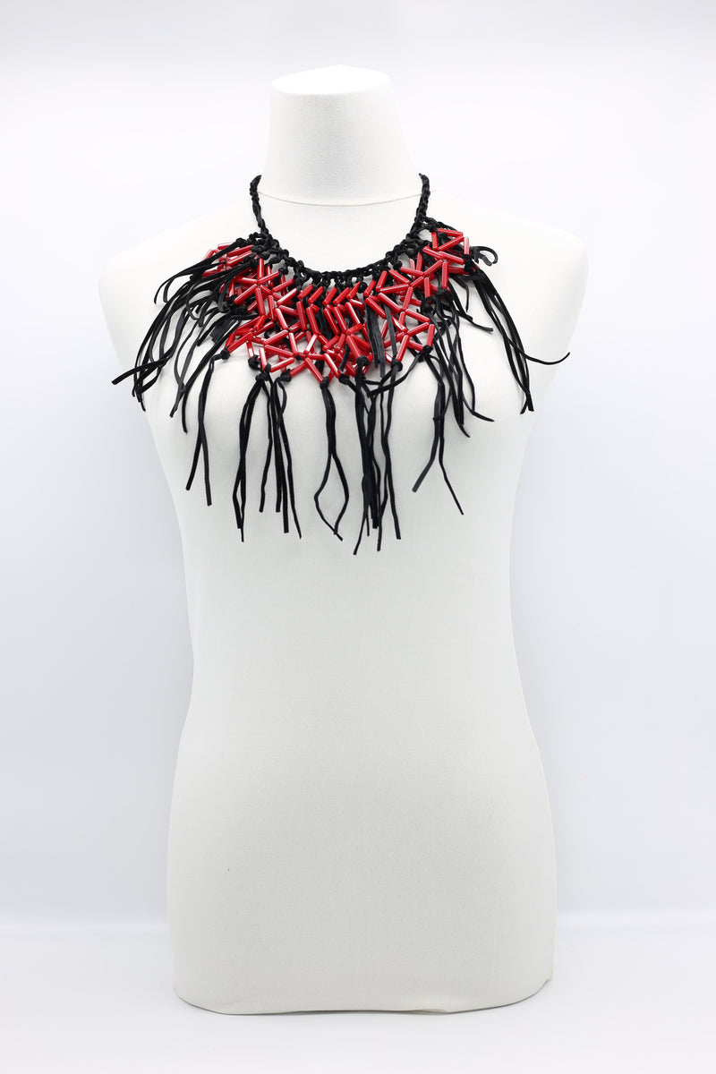 Crystal Geometrics Hand-woven on Leatherette Cape-style Necklace - Jianhui London