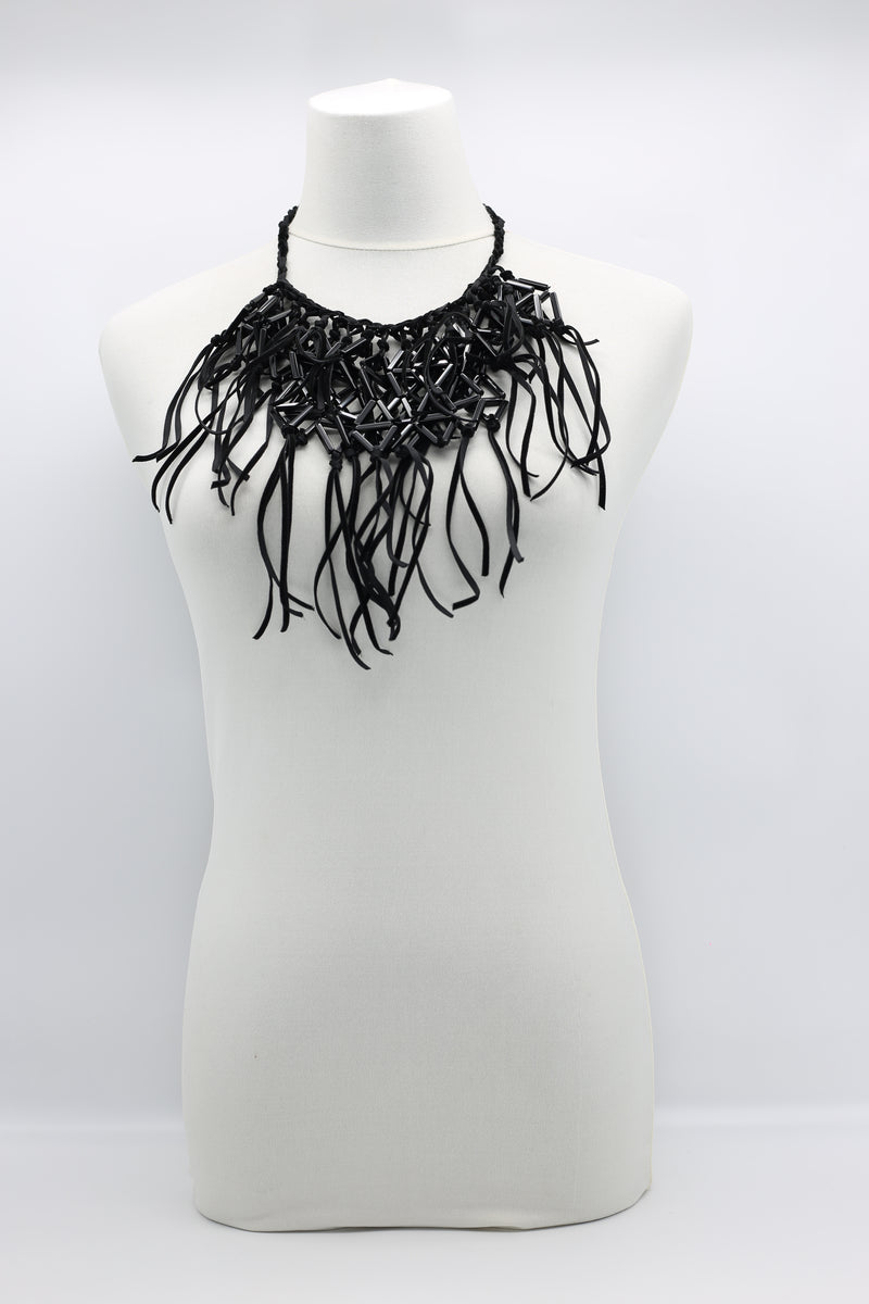 Crystal Geometrics Hand-woven on Leatherette Cape-style Necklace - Jianhui London