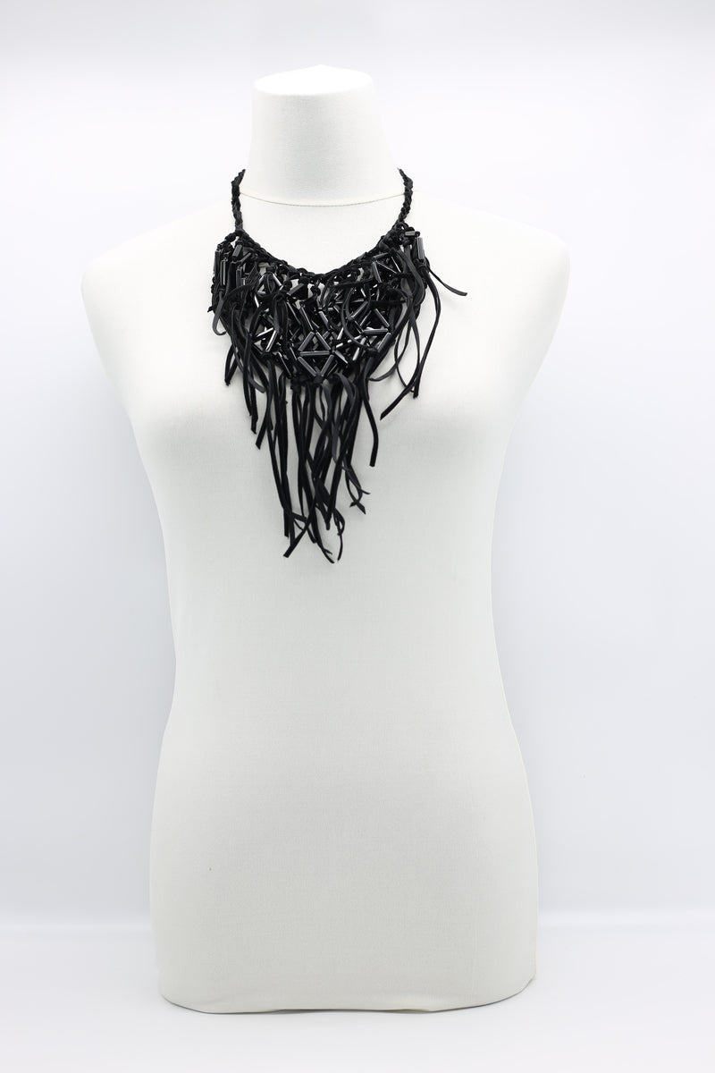 Crystal Geometrics Hand-woven on Leatherette Cape-style Necklace - Jianhui London