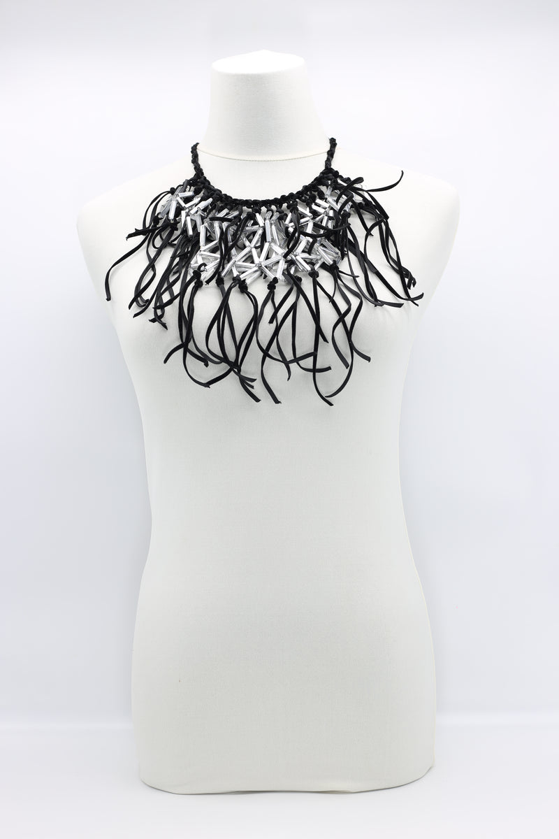 Crystal Geometrics Hand-woven on Leatherette Cape-style Necklace - Jianhui London