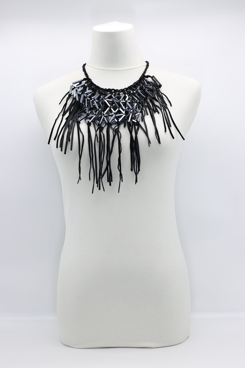 Crystal Geometrics Hand-woven on Leatherette Cape-style Necklace - Jianhui London