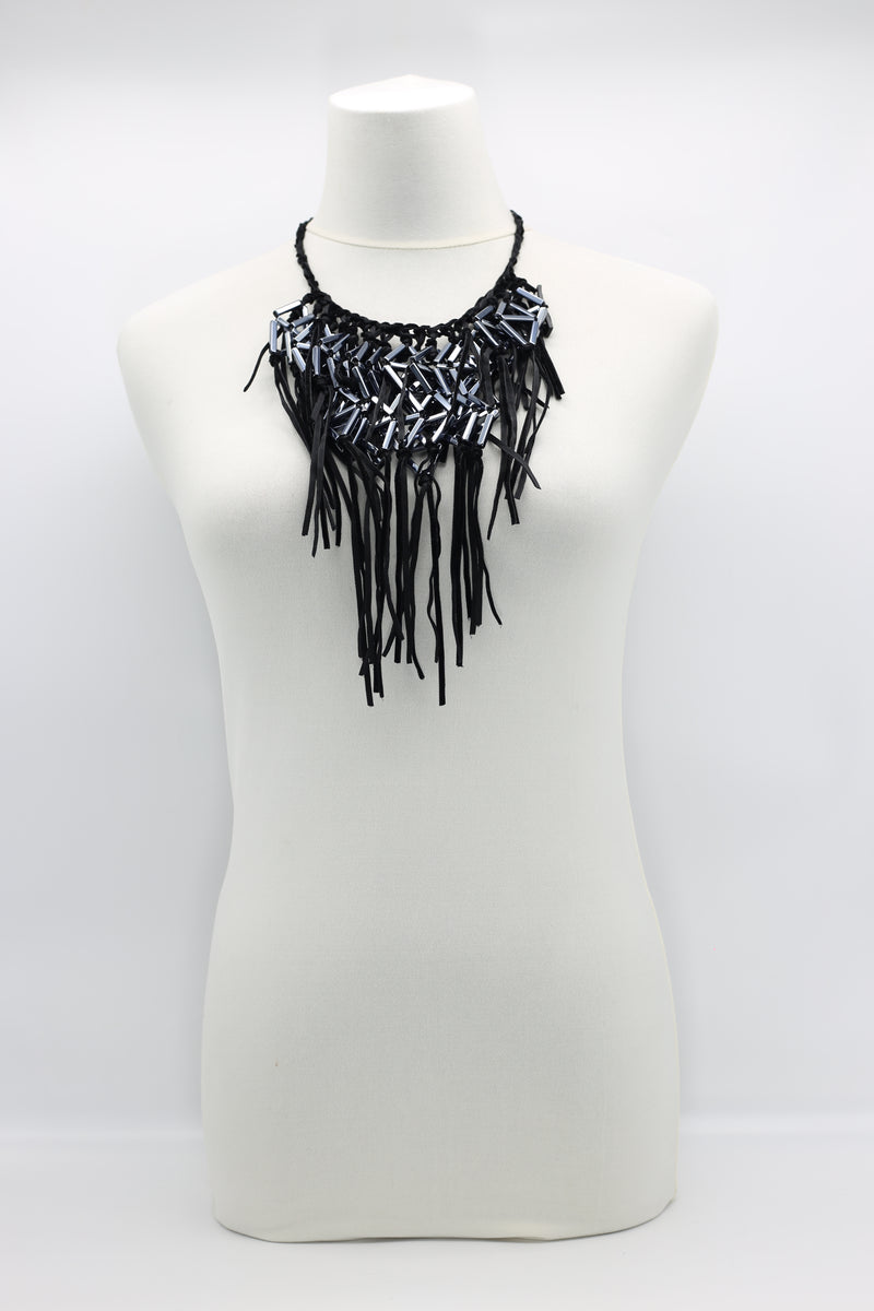 Crystal Geometrics Hand-woven on Leatherette Cape-style Necklace - Jianhui London
