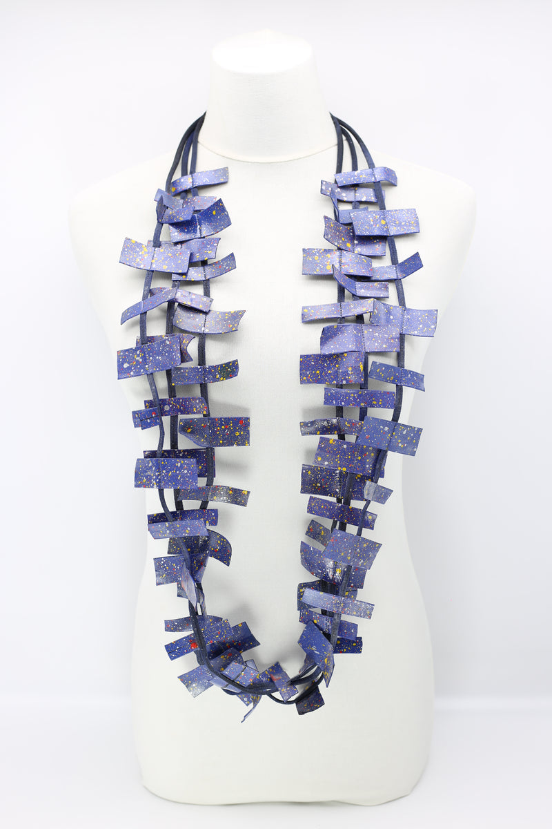 Recycled Leather Rectangles Necklace - Hand-painted - Jianhui London