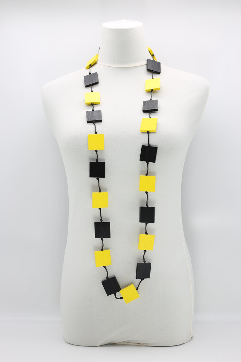 RECYCLE WOOD SQUARE NECKLACE -DUO BLACK/WHITE - Jianhui London