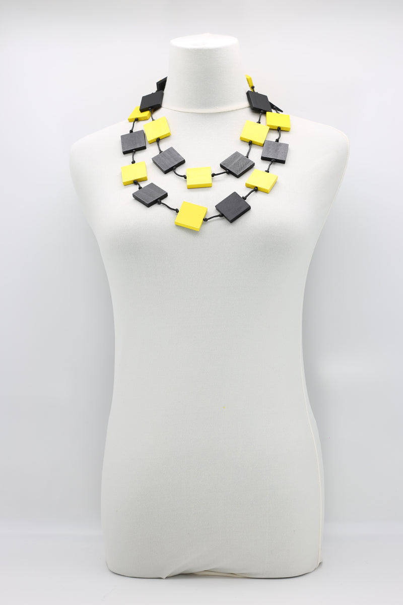 RECYCLE WOOD SQUARE NECKLACE -DUO BLACK/WHITE - Jianhui London