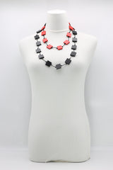 5 STRAND 3X3 RECYCLED WOOD SQUARES NECKLACE - DUO - Jianhui London