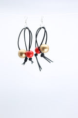 Round Beads on Double Leatherette Loop Earrings - Jianhui London