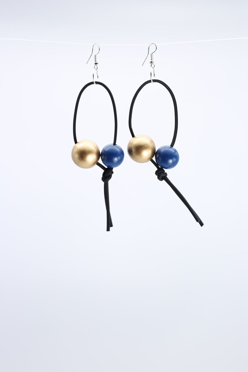 Round Beads on Leatherette Loop Earrings - Double - Jianhui London