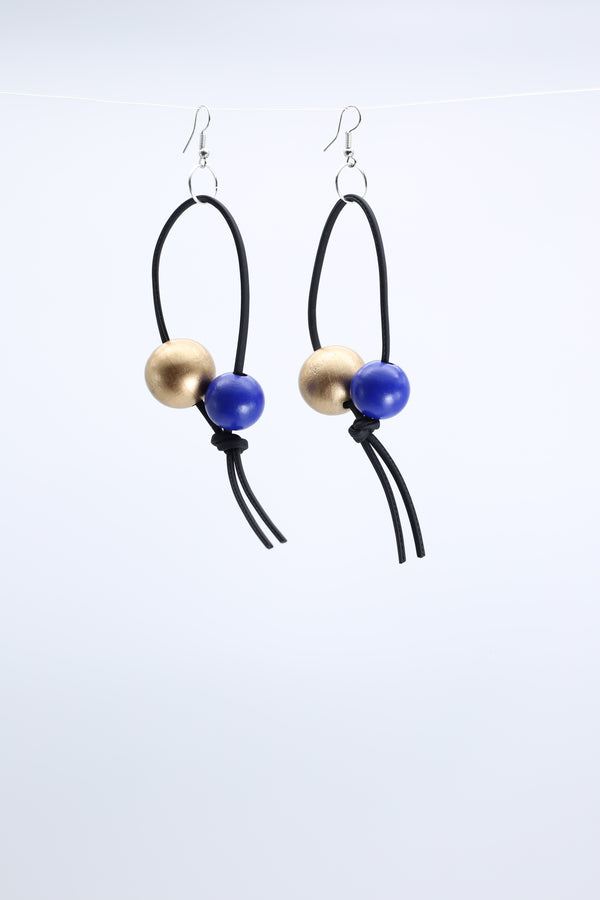 Round Beads on Leatherette Loop Earrings - Double - Jianhui London