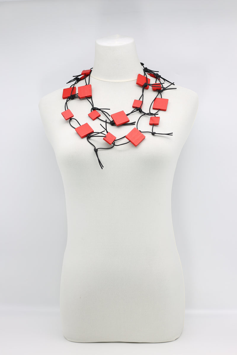 Wooden Squares on Leatherette Chain Necklaces - Jianhui London