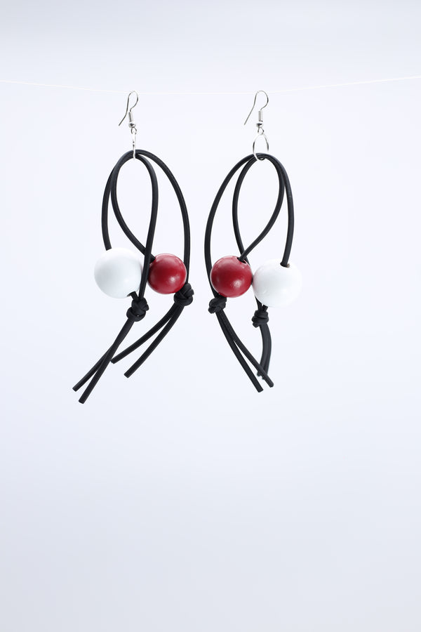 Round Beads on Double Leatherette Loop Earrings - Jianhui London