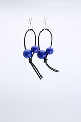 Round Beads on Leatherette Loop Earrings - Double - Jianhui London