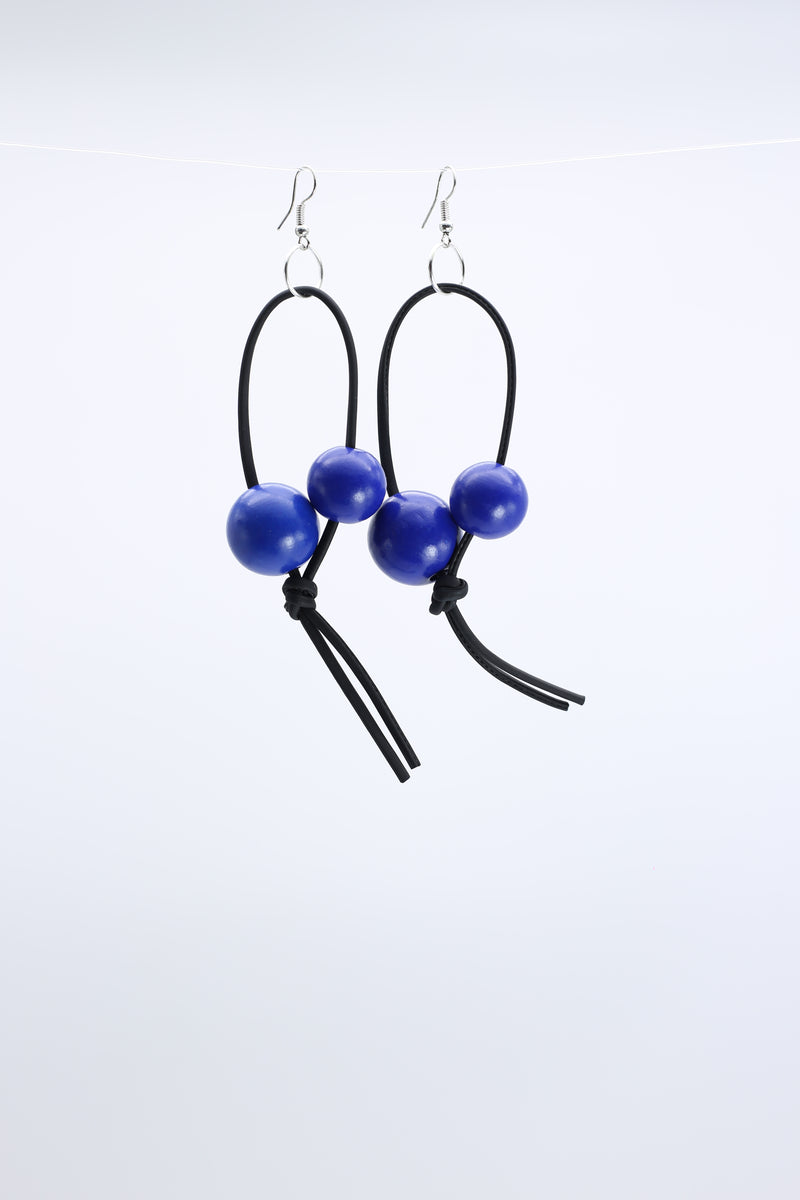 Round Beads on Leatherette Loop Earrings - Double - Jianhui London
