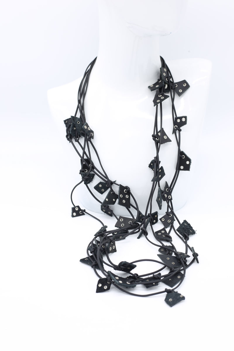 Recycled Leather Small Irregular Shapes - Silver Grommets - Jianhui London