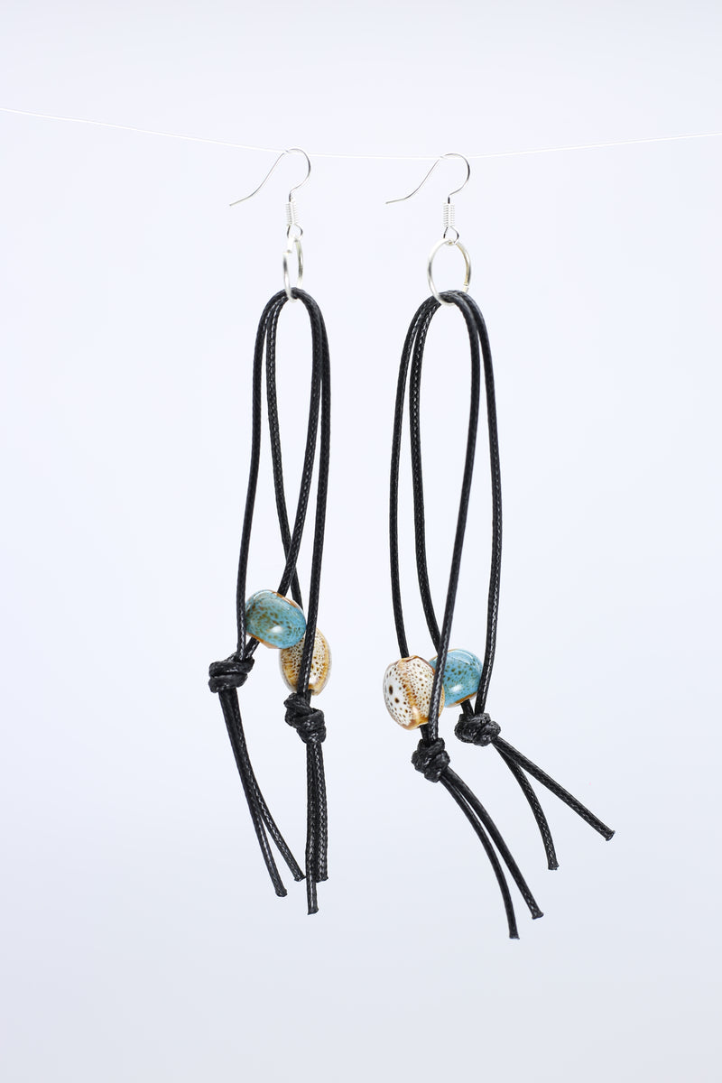 Ceramic Beads on Double Leatherette Loop Earrings - Jianhui London