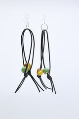 Ceramic Beads on Double Leatherette Loop Earrings - Jianhui London