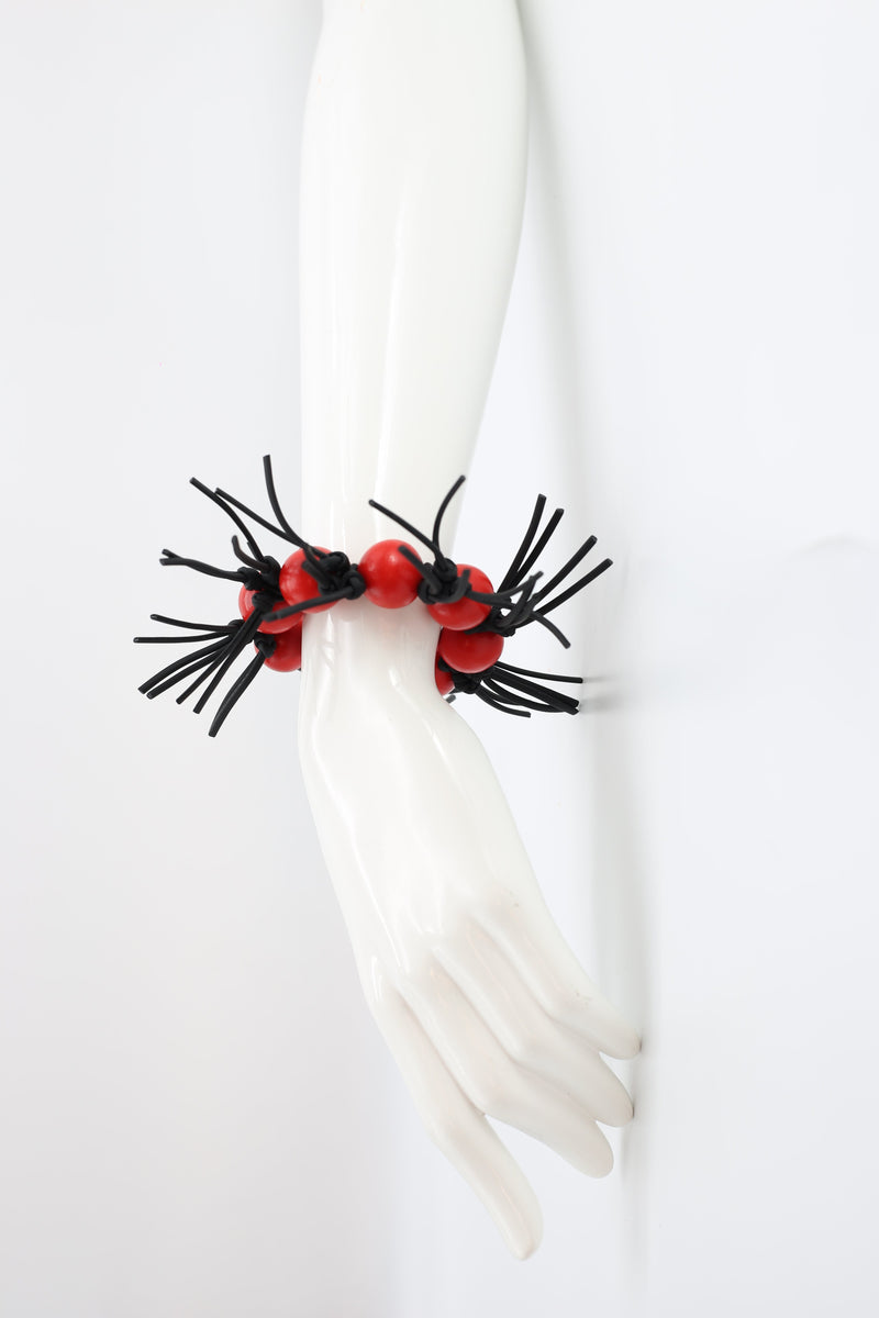 Wooden Beads and Leatherette Spikes Berry Bracelet - Jianhui London