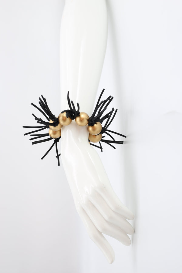 Wooden Beads and Leatherette Spikes Berry Bracelet - Jianhui London