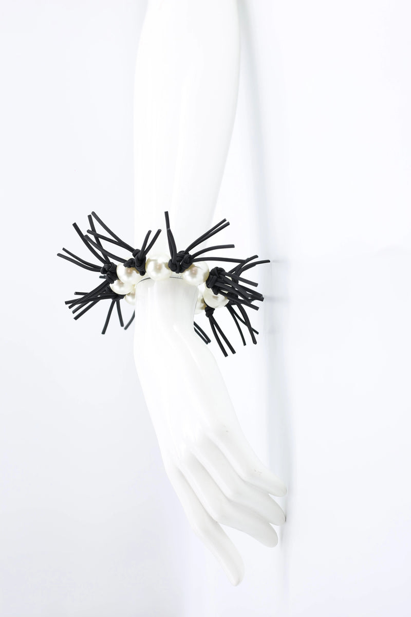 Faux Pearl and Leatherette Spikes Bracelet - Jianhui London