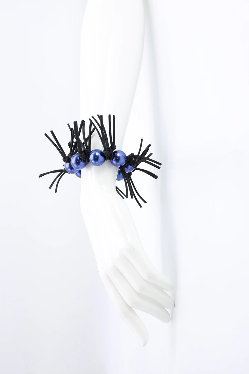 Faux Pearl and Leatherette Spikes Bracelet - Jianhui London