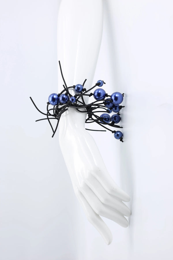 Faux Pearl on Elastic Fishbone Leatherette Bracelet - Jianhui London
