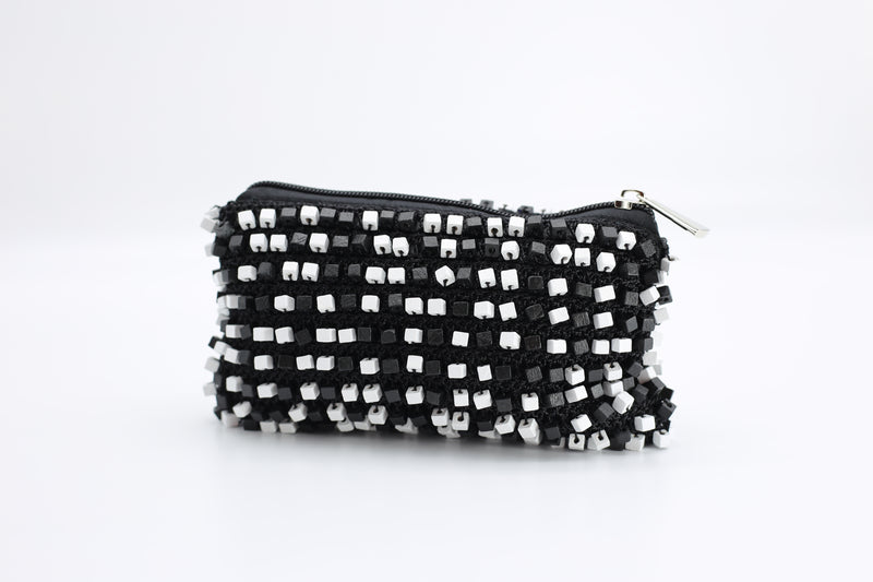 Small Hand-crocheted Beads Bag White/Black - Jianhui London