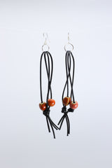 Ceramic Beads on Double Leatherette Loop Earrings - Jianhui London