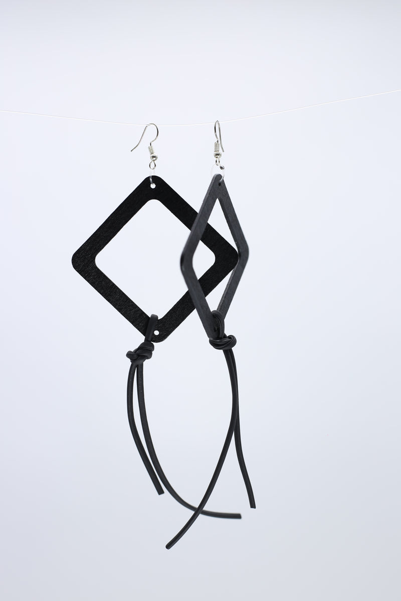 Geometric Earrings with Leatherette String - Large - Jianhui London