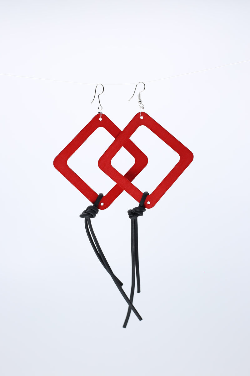 Geometric Earrings with Leatherette String - Large - Jianhui London