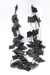 Recycled Leather Small Irregular Shapes Necklace - Black - Jianhui London