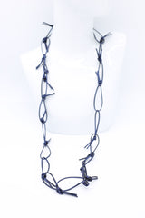 Recycled Leather Bird's Nest & Rectangles & Leatherette Chain Necklaces Set - Jianhui London