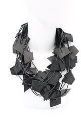 Recycled Leather Small Irregular Shapes Necklace - Black - Jianhui London