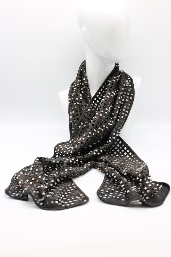 Square Beads on Lazer-cut Fabric Scarf - Hand-painted - Jianhui London