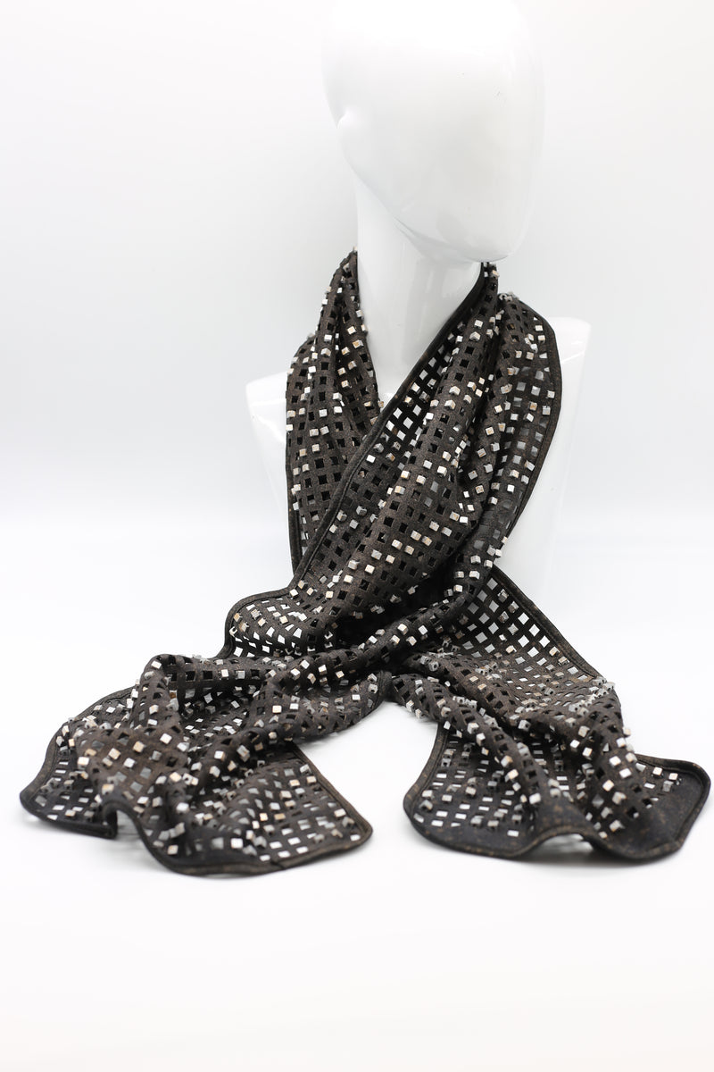 Square Beads on Lazer-cut Fabric Scarf - Hand-painted - Jianhui London