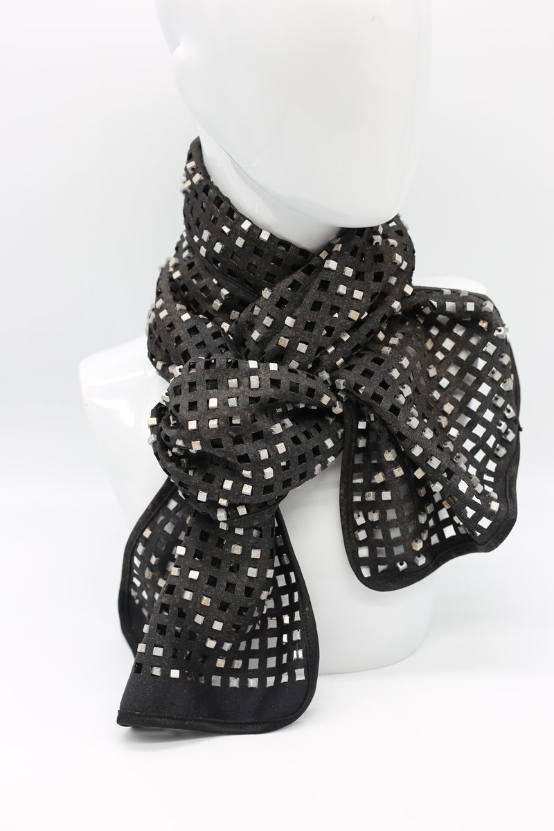 Square Beads on Lazer-cut Fabric Scarf - Hand-painted - Jianhui London