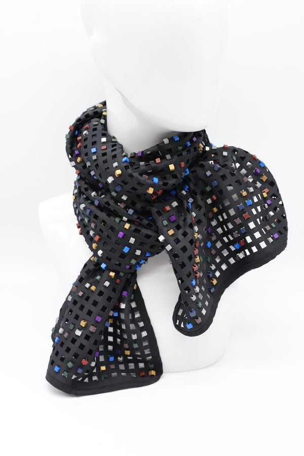 Square Beads on Lazer-cut Fabric Scarf - Winter Multi - Jianhui London