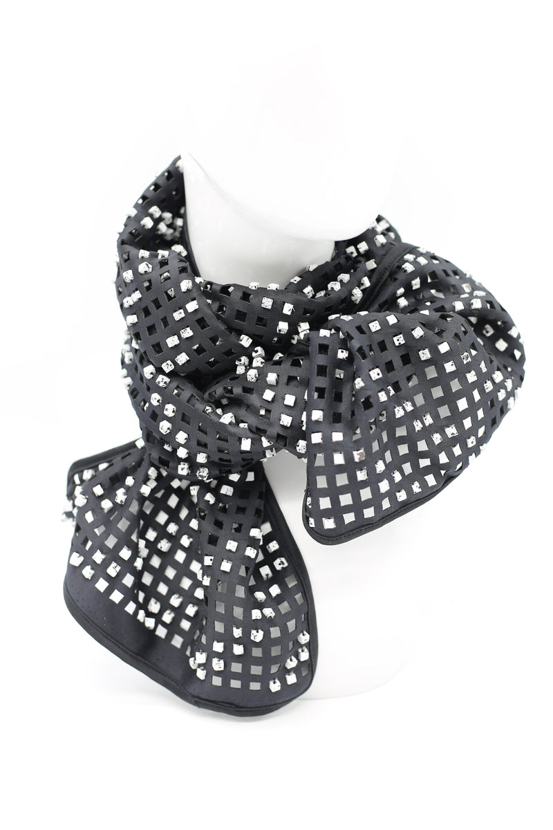 Square Beads on Lazer-cut Fabric Scarf - Hand-painted - Jianhui London
