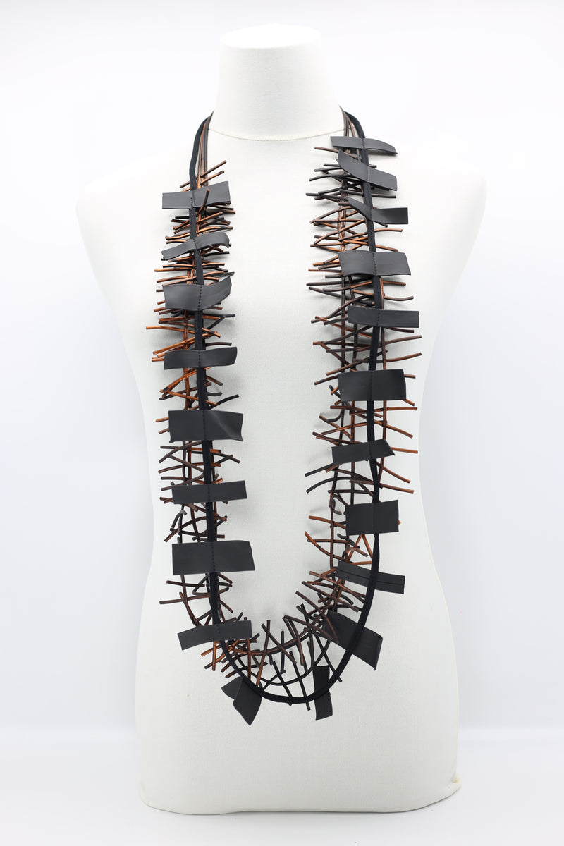 Recycled Leatherette on Cord & Bird's Nest Necklaces Set - Jianhui London