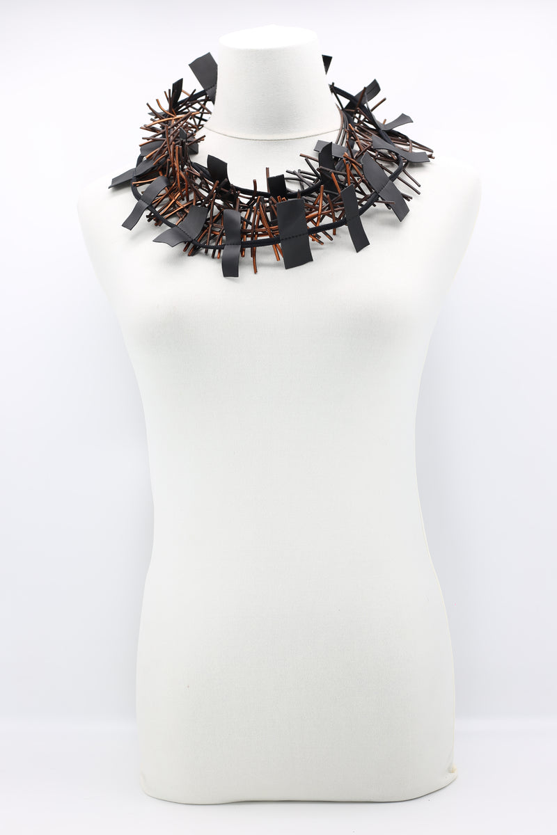 Recycled Leatherette on Cord & Bird's Nest Necklaces Set - Jianhui London