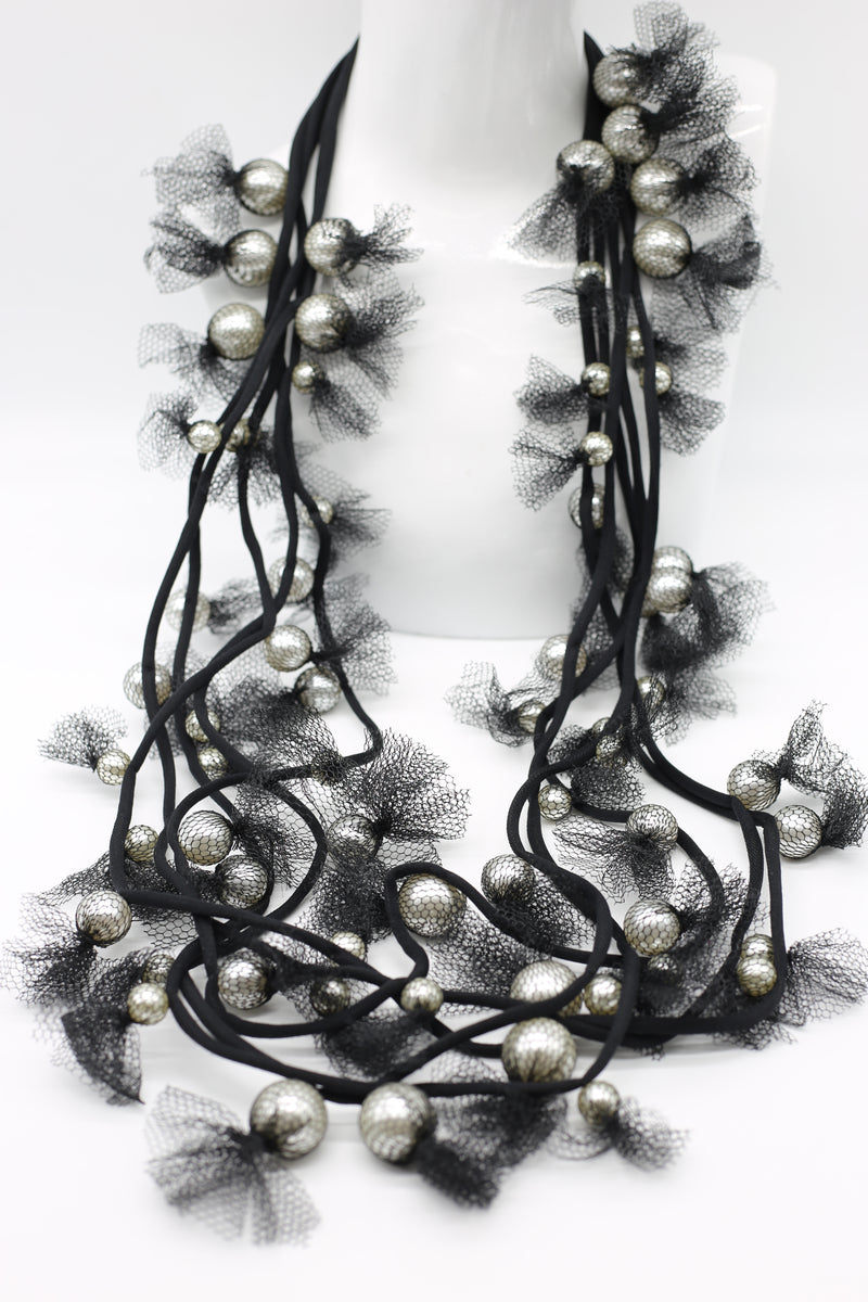 Mesh-wrapped Faux Pearls Necklaces - Jianhui London