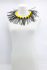 Round Beads & Leatherette Fringe Collar Necklace - Jianhui London