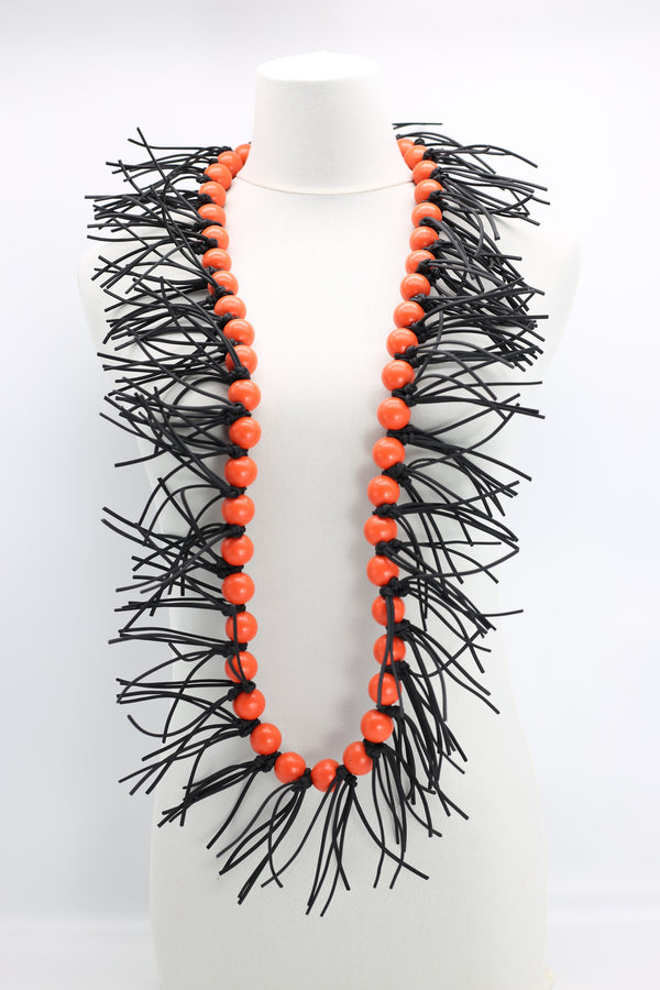 Round Beads & Leatherette Spikes Necklace - Jianhui London