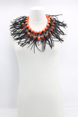 Round Beads & Leatherette Spikes Necklace - Jianhui London