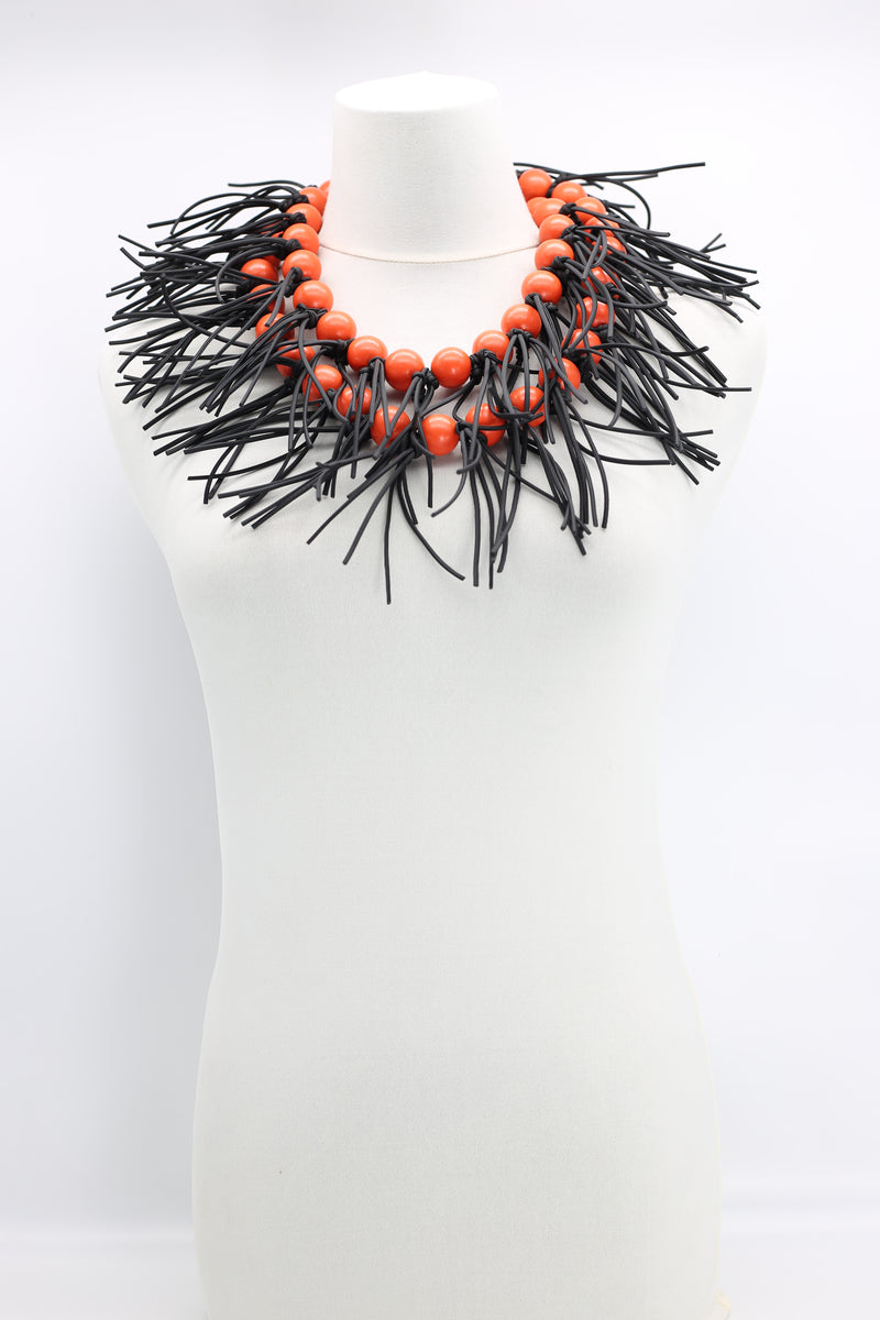 Round Beads & Leatherette Spikes Necklace - Jianhui London