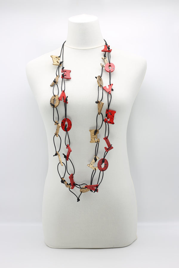 Big LOVE on Leatherette Chain Necklaces Set - Hand-painted - Red/Black, Gold/Black - Jianhui London