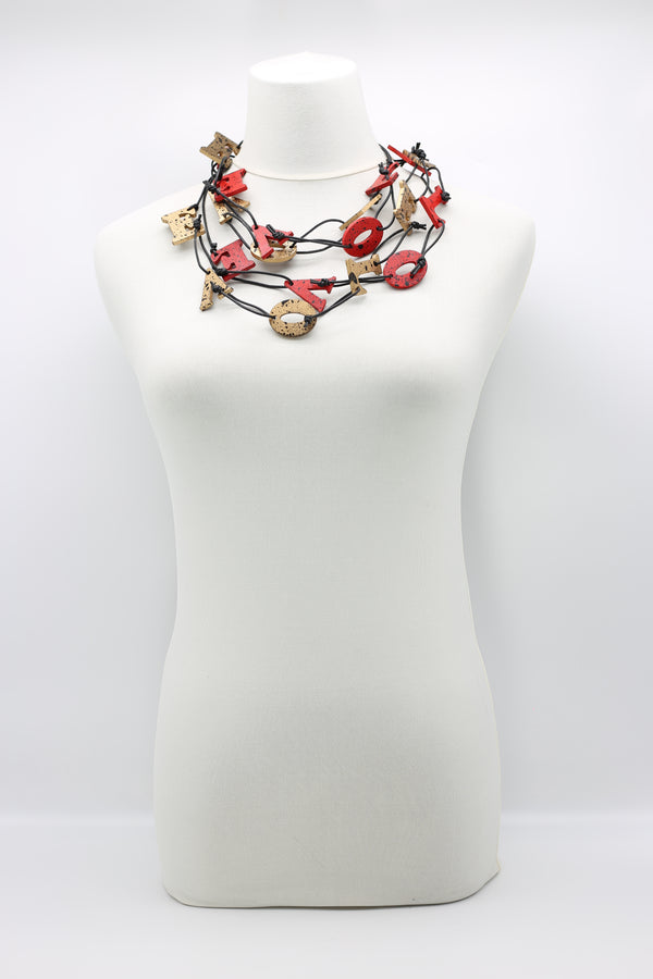 Big LOVE on Leatherette Chain Necklaces Set - Hand-painted - Red/Black, Gold/Black - Jianhui London