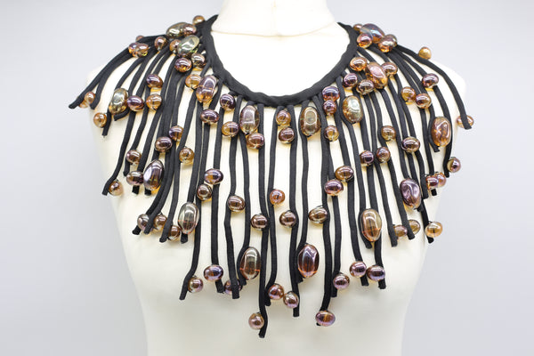 Crystal Eggs Hand-stitched on Cotton Cord Cape-style Necklace - Jianhui London