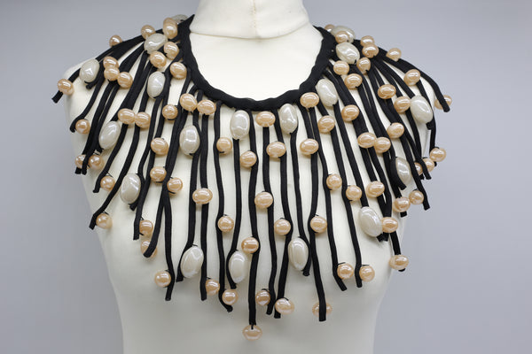 Crystal Eggs Hand-stitched on Cotton Cord Cape-style Necklace - Jianhui London